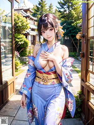 A woman in a kimono is posing for the camera.