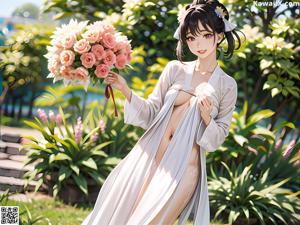 A woman in a kimono is posing for a picture.