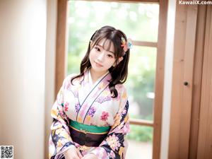 A woman in a kimono posing for the camera.