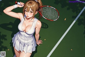 A woman in a bikini playing tennis on a tennis court.