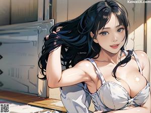 A woman in a blue lingerie posing for a picture.