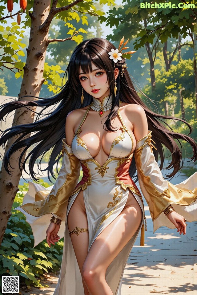 Hentai - The Frozen Elegance That Melts Starlight Set.1 20250104 Part 11 No.3ea112 A woman in a white and gold dress walking down a path.